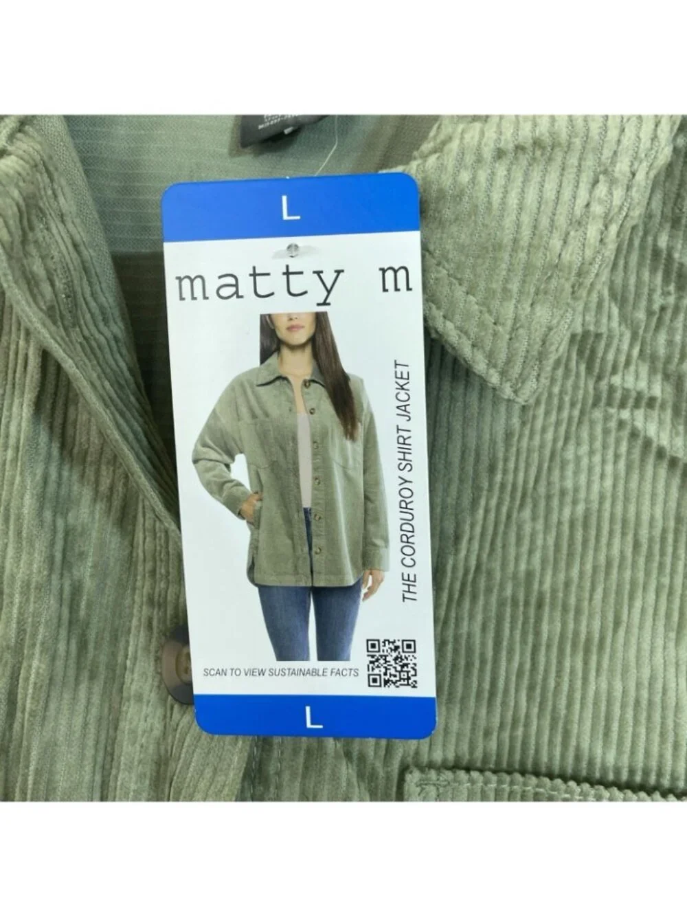NWT Matty M Women's Size L Green Corduroy Shirt Jacket B1512
